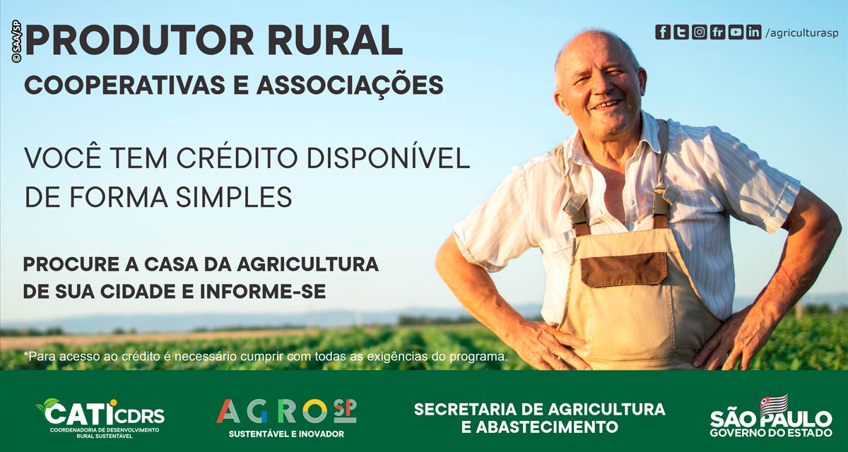 Governo de São Paulo tem crédito disponível para Produtor Rural, Associações e Cooperativas